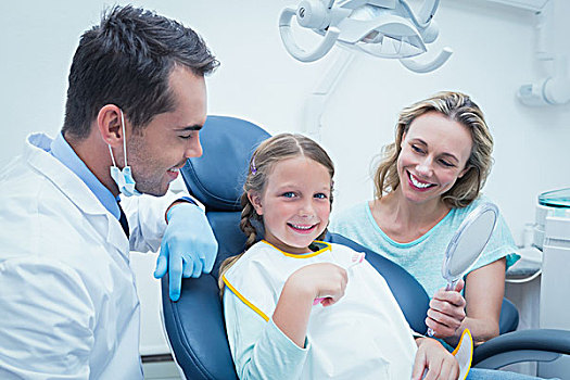 牙医,检查,女孩,牙齿,协助