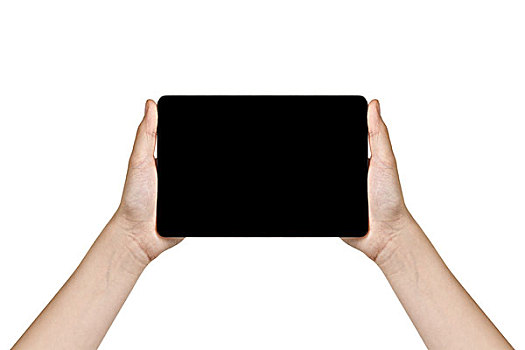 女性,青少年,握着,平板电脑,黑色,显示屏,隔绝