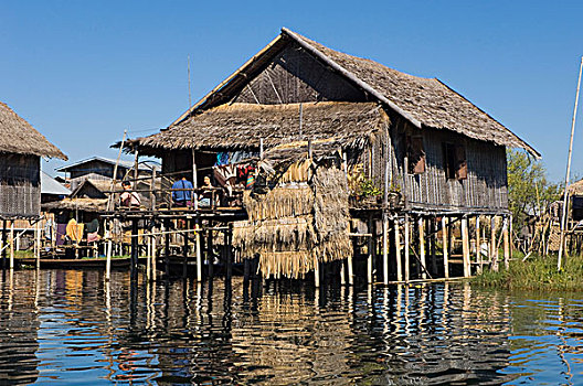 房子,湖,乡村,亚瓦马,茵莱湖,掸邦,缅甸,亚洲