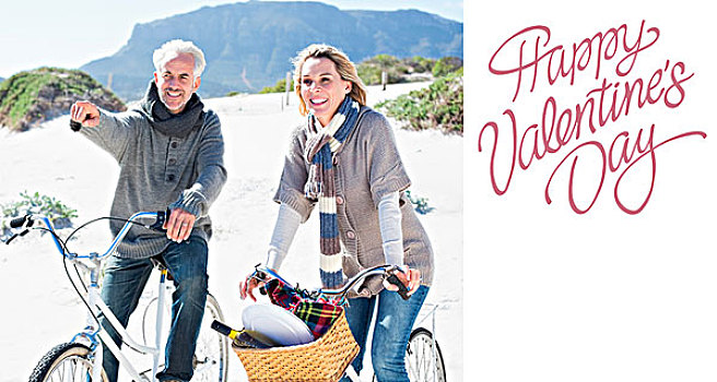 悠闲,情侣,骑自行车,野餐,海滩