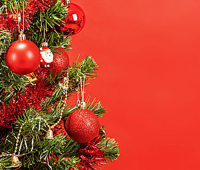 装饰,圣诞树,红色背景