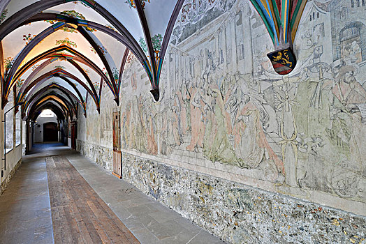 壁画,回廊,方济各会修道院,提洛尔,奥地利,欧洲
