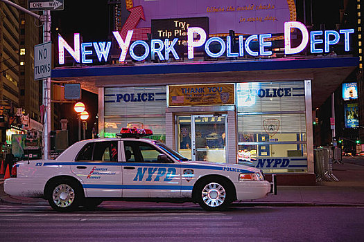 汽车,正面,警察局,纽约,美国