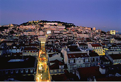 城市,黄昏,里斯本,葡萄牙