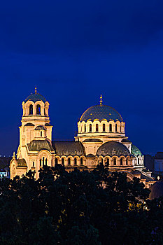 保加利亚,索非亚,教堂,俯视图,晚间
