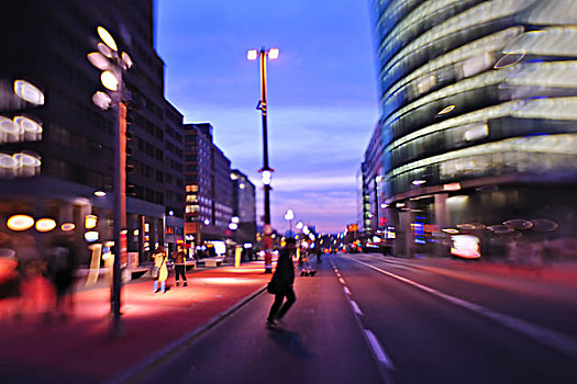 忙碌,交通,场景,街道,夜晚,汽车,鲜明,彩色,城市风光