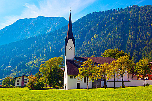 阿尔卑斯山,乡村,大教堂,风景
