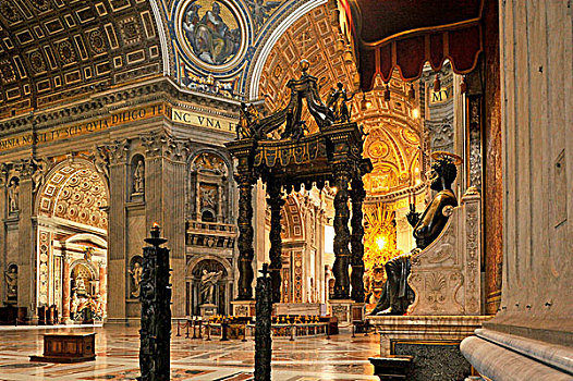 织锦,高处,罗马教皇的,圣坛,雕塑,圣徒,大教堂,梵蒂冈城,罗马,拉齐奥,区域,意大利,欧洲