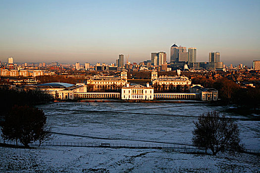 冬天,上面,格林威治公园,俯视,房子,格林威治,金丝雀码头,天际线,伦敦,英国