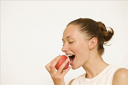 女孩,吃,红苹果