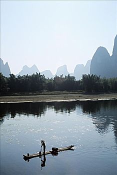 中国,漓江,靠近,漂浮,竹子,筏子