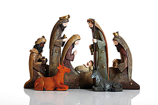 圣诞,塑像,耶稣,三个,智慧,男人,牛,驴