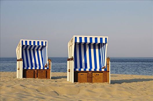 两个,沙滩椅,北海,石荷州,德国,欧洲