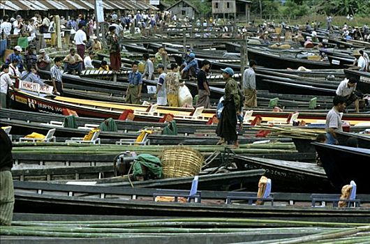 船,市场,白天,茵莱湖,缅甸,亚洲