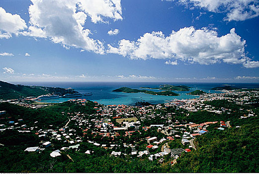 俯视,沿岸城镇,圣托马斯,加勒比海