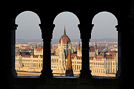 匈牙利,布达佩斯,国会大厦,棱堡,日落