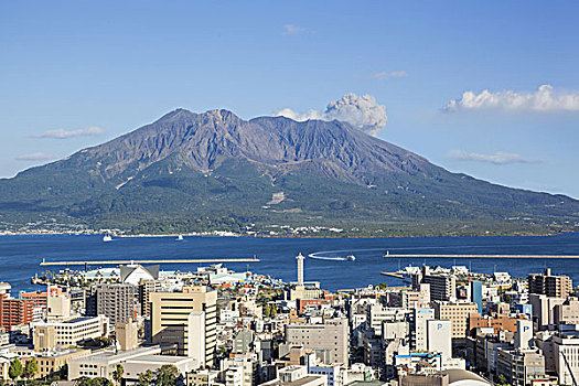 日本,九州,鹿儿岛,城镇风光,火山