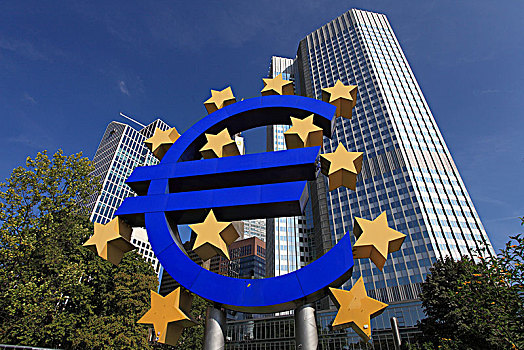 德国,黑森州,法兰克福,欧元标志,欧洲,中央银行