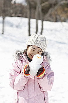 女孩,拿着,小,雪人