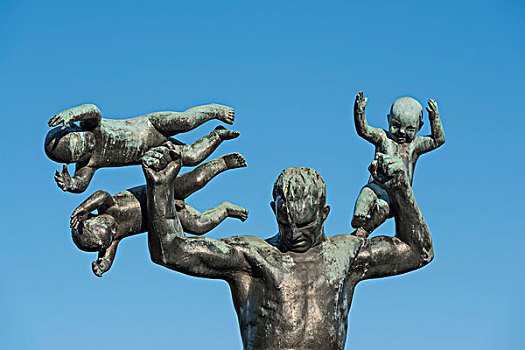 男人,三个,小孩,青铜,古斯塔夫-维格朗,雕塑,公园,奥斯陆,挪威,欧洲
