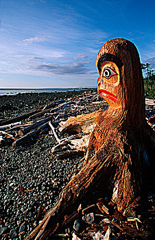 雕刻,海滩,浮木,节日,坎贝尔河,温哥华岛,不列颠哥伦比亚省,加拿大