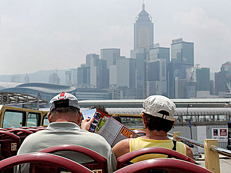 游客,观光,旅游,正面,香港,天际线,亚洲