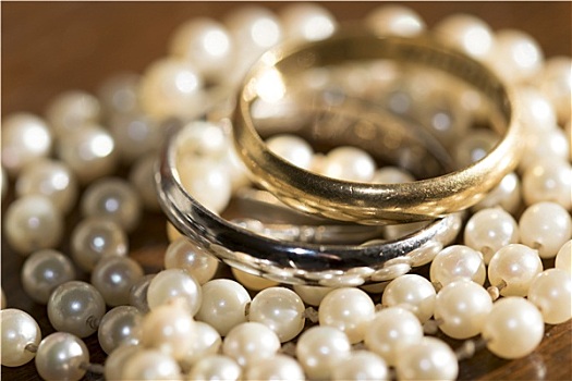 黄金,戒指,珍珠项链