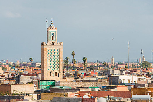 风景,老城,清真寺,尖塔,玛拉喀什,摩洛哥,非洲