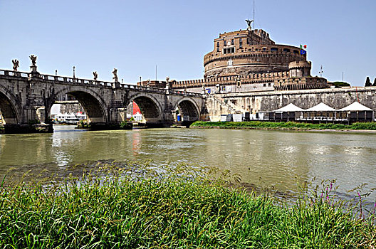 桥,天使,台伯河,城堡,罗马,拉齐奥,意大利,欧洲