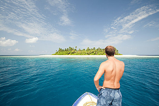 男人,船,岛屿,南,环礁,马尔代夫