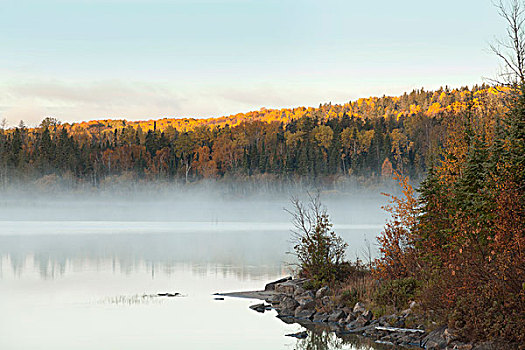 薄雾,上方,湖,靠近,安大略省,加拿大