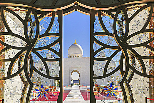 风景,窗,大清真寺,阿布扎比