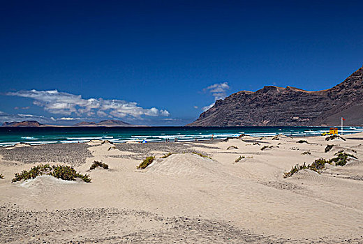 海滩,干盐湖,右边,后面,左边,岛屿,兰索罗特岛,加纳利群岛,西班牙,欧洲