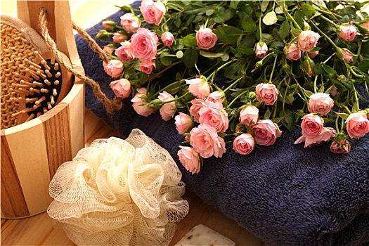 玫瑰,毛巾,水疗,配饰