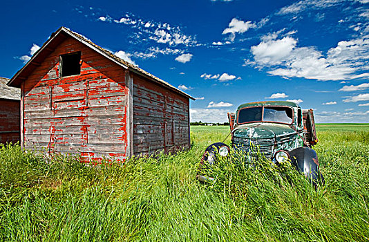 老,农场,卡车,旁侧,谷仓,靠近,萨斯喀彻温,加拿大