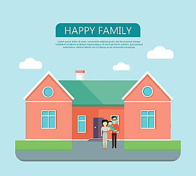 幸福之家,概念,背景,红房,绿色,屋顶,家,房子,公寓,设计,风格,建筑,户外,房地产,住宅,现代住宅,网站,模版
