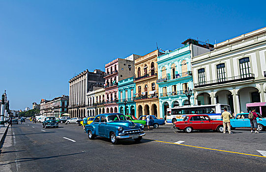 哈瓦那,古巴,老,老爷车,出租车,街上,首都,市区,城市,交通,20世纪50年代,汽车