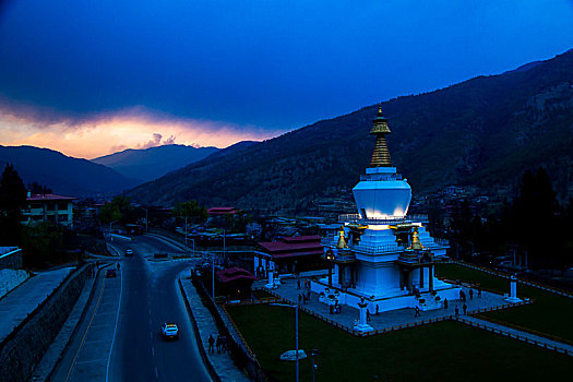 不丹,廷布,国家纪念碑,夜景