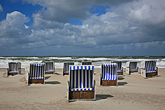 沙滩椅,海滩,岛屿,后面,北海