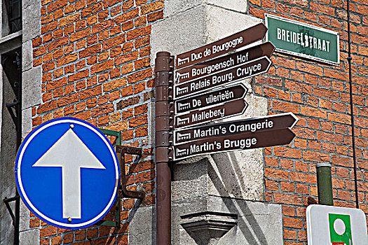 街道,名字,标识,联结,墙壁,布鲁日,比利时