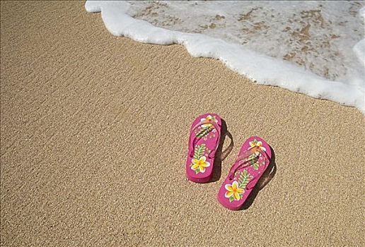 粉色,人字拖鞋,海滩
