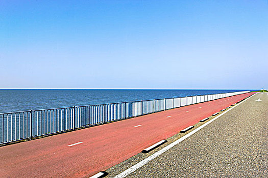 公路,红色,沥青,海洋,荷兰,欧洲