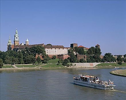城堡,游船,克拉科夫,波兰