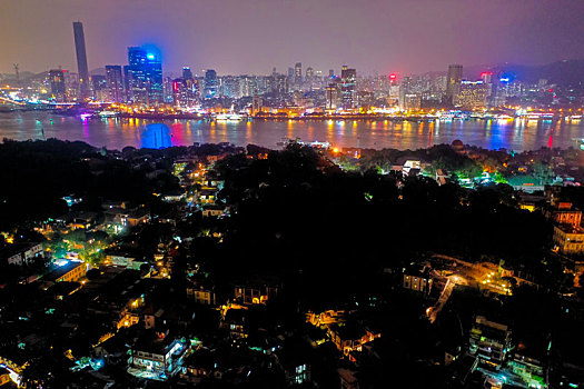 航拍福建厦门鼓浪屿风景名胜区夜景