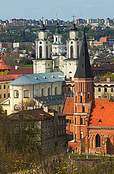 俯视,老,中心,耶稣会,教堂,考纳斯,立陶宛