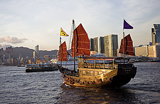 中国帆船,旅游,维多利亚港,香港
