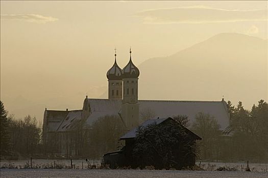 教堂,冬天,巴伐利亚,德国