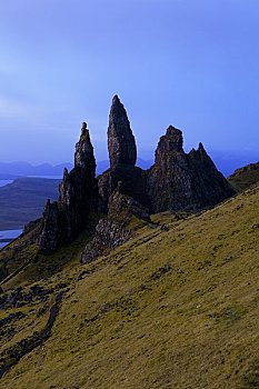 苏格兰,斯凯岛,生动,顶峰,石头,剩余,古老,半岛,山脊,背景
