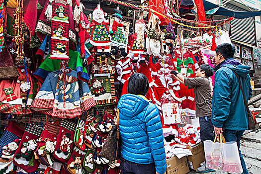 中国,香港,中心,店面展示,圣诞节,衣服,装饰