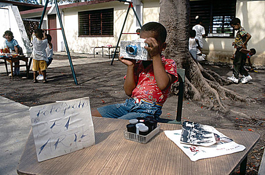 孩子,摄影,循环利用,材质,学校,哈瓦那,古巴